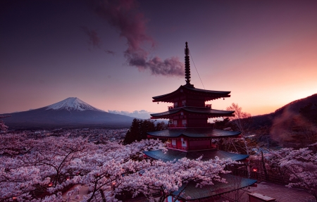 富士山,塔,樱花日本4k风景图片