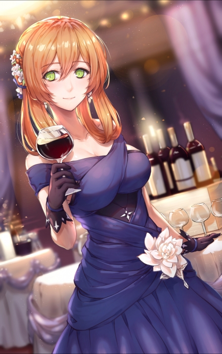 动漫美女礼服 玻璃杯 酒 4k手机壁纸