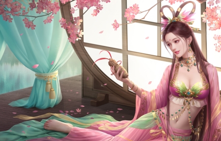三国杀 玉脂牵芯sp貂蝉3440x1440带鱼屏高清壁纸