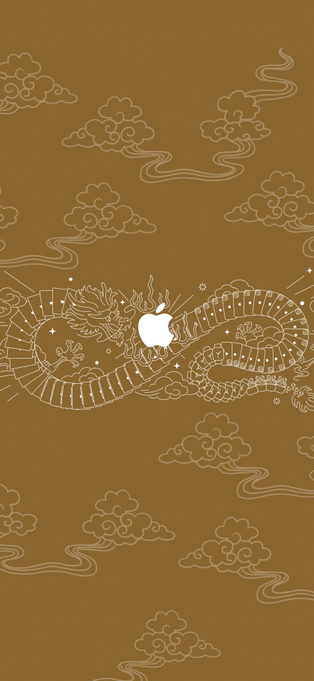 苹果龙年logo 中国风 龙 云 背景 5K手机壁纸