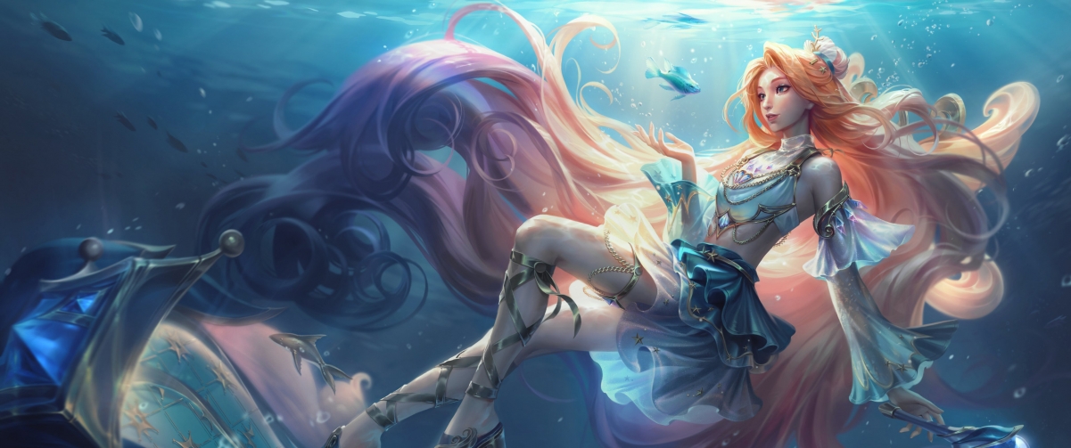 lol英雄聯盟星籟歌姬海洋之歌至臻薩勒芬妮3440x1440帶魚屏壁紙