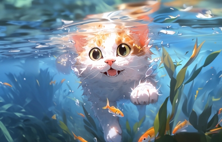 游泳的猫5760x1080高清超