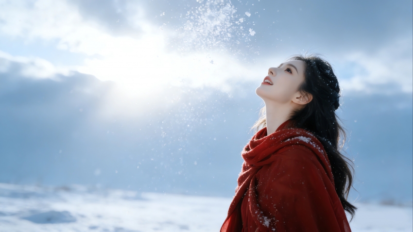 ����ѩ��������Ů̧ͷ����4K��ֽ3840x2160