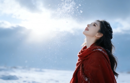 ����ѩ��������Ů̧ͷ����4K��ֽ3840x2160