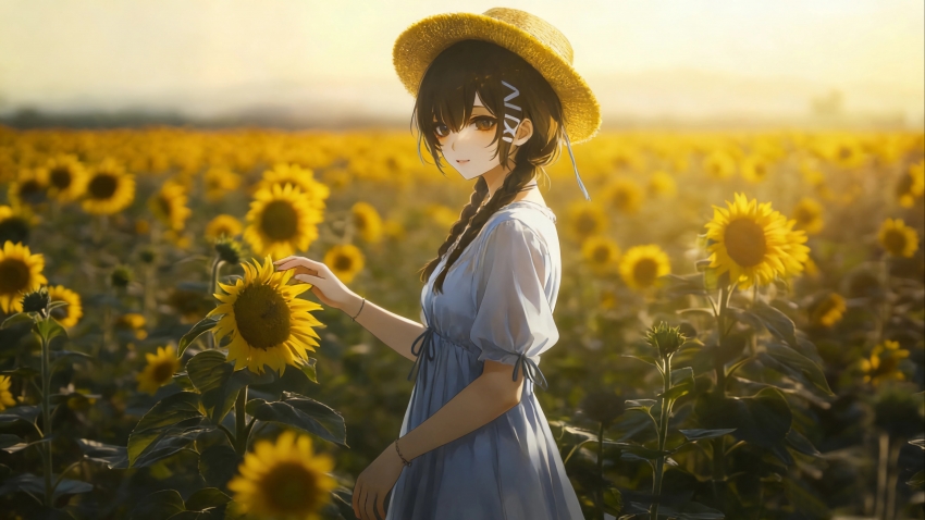 ���տ� ���� Ů�� ñ��˫��β�� ��ɫȹ�� 4K������ֽ