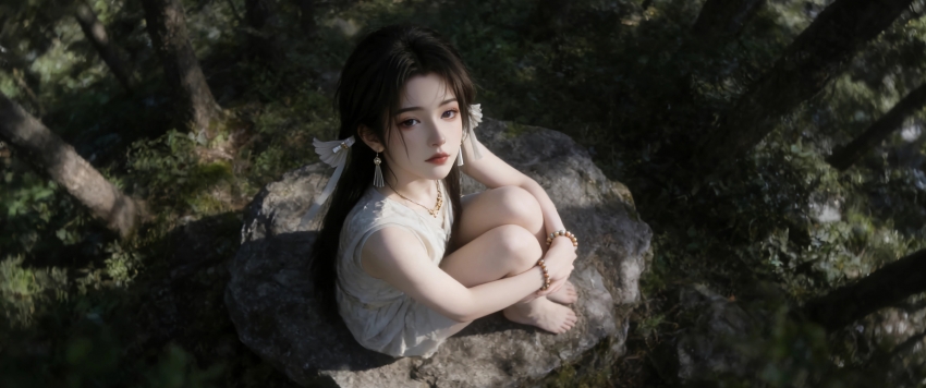 ɭ�� ����ʯͷ�ϵ���Ů����3440x1440��������ֽ