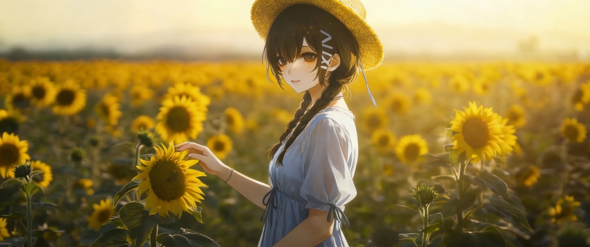 ���տ� ���� Ů�� ñ��˫��β�� ��ɫȹ��3440x1440��������ֽ