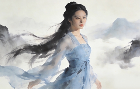 ˮī����Ůͼ ���� ��ɫȹ�� �ŷ� 4K��ֽ