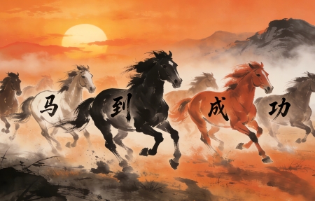 �ճ� �����ɹ� һȺ���ܵĿ��� ˮī�� 4K��ֽ