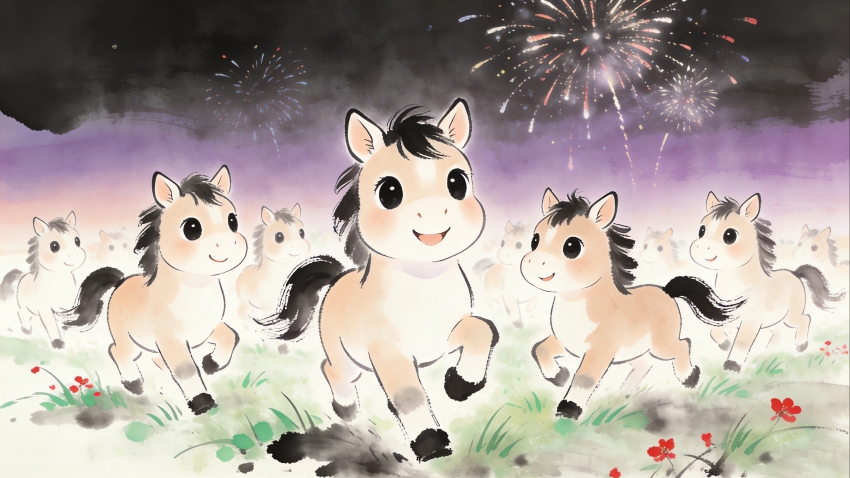 2026����ˮī�� һȺ�ɰ�С�� �̻���ף���� 4K������ֽ����