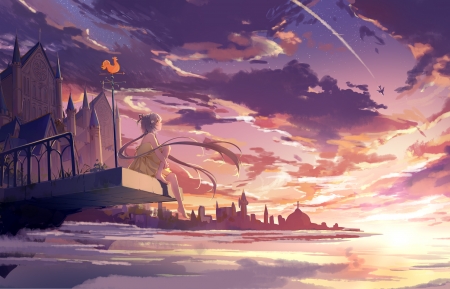 可爱女孩 望着天空 5K动漫壁纸图片