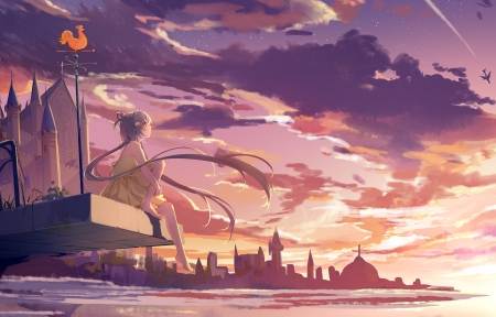 可爱女孩 望着天空 3440x1440带鱼屏动漫壁纸