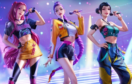 kpop demon hunters猎魔女团 女子三人组 舞台 麦克风 4K高清壁纸