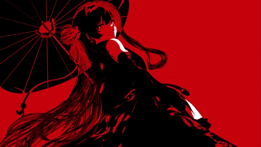 红黑风格二次元少女插画简约4K高清壁纸3840x2160