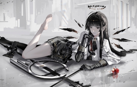 动漫美女 长腿 暗灰色4K高清壁纸3840x2160