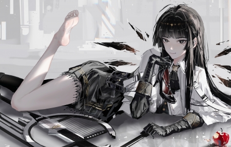 暗灰色动漫美女5120x2160带鱼屏壁纸超高清